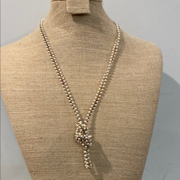 Gold and White beaded Necklace Knot Necklace - Picture 6 of 7